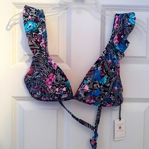 NWT Shade & Shore Floral frilly bikini top